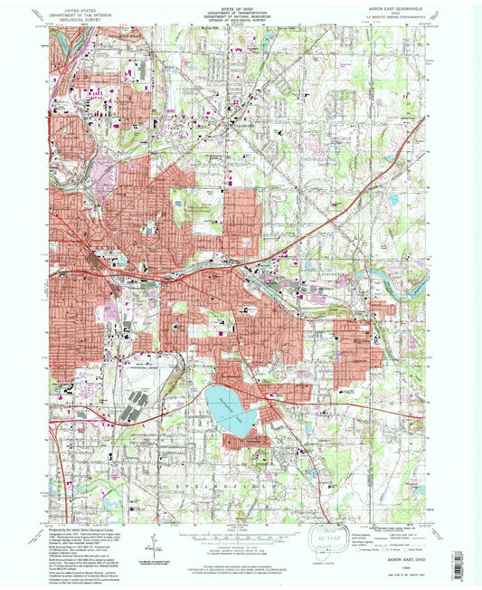 Classic USGS Akron East Ohio 7.5'x7.5' Topo Map Image