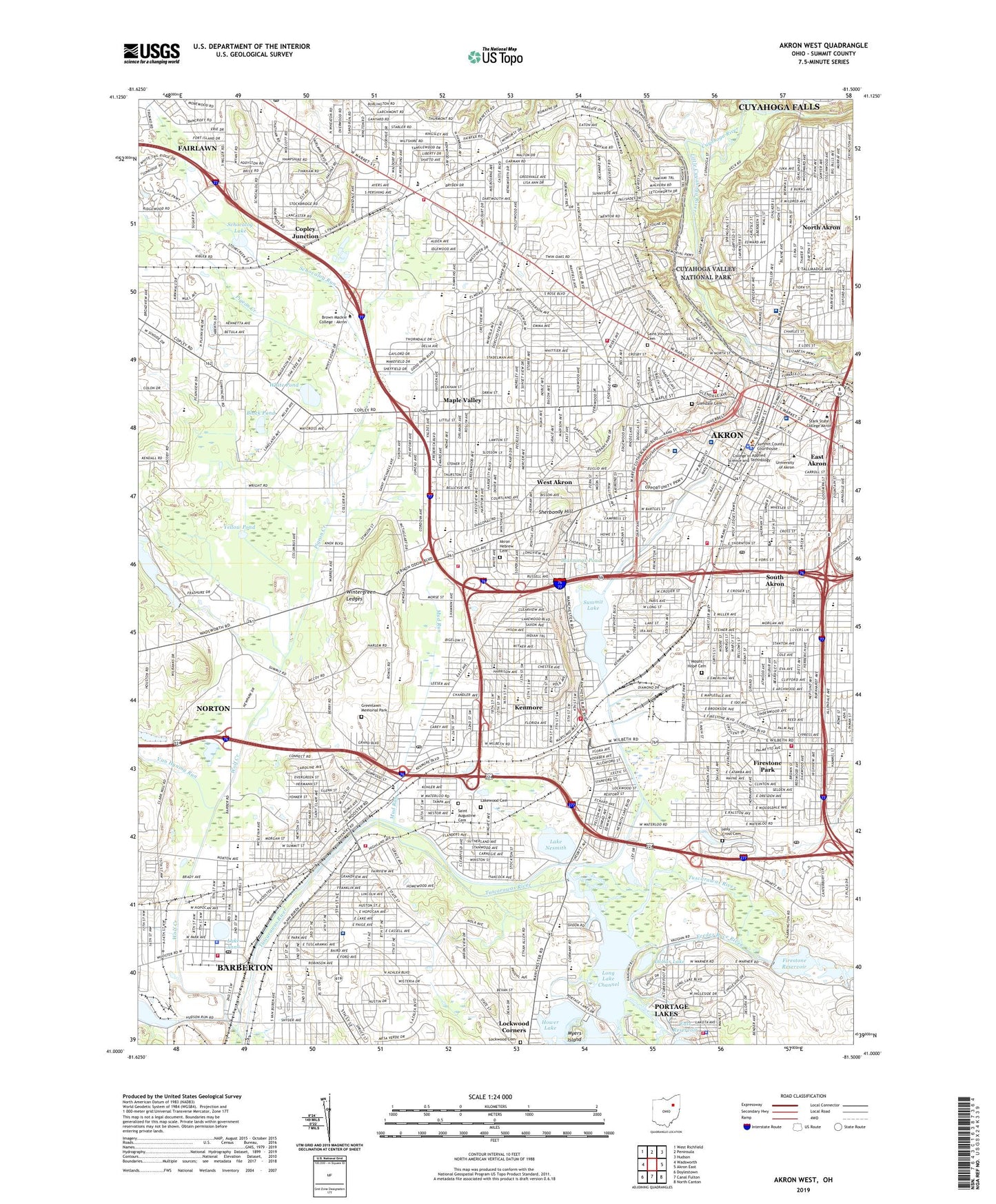 Akron West Ohio US Topo Map Image
