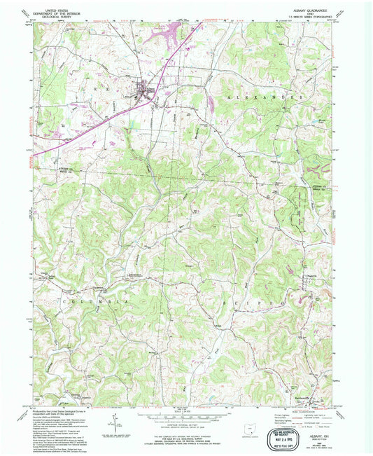 Classic USGS Albany Ohio 7.5'x7.5' Topo Map Image