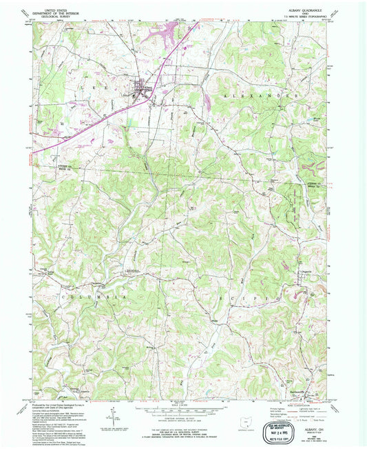 Classic USGS Albany Ohio 7.5'x7.5' Topo Map Image