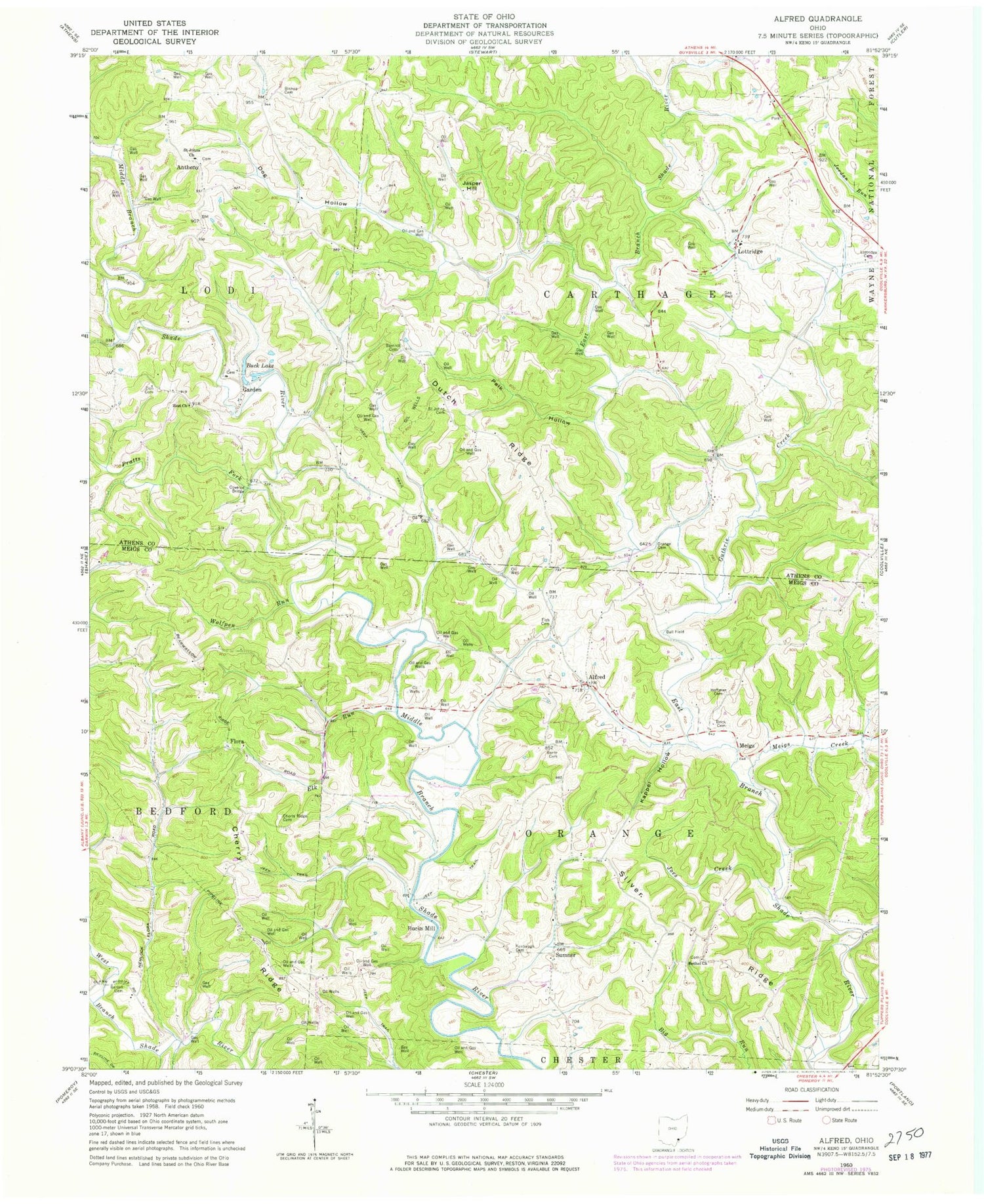 Classic USGS Alfred Ohio 7.5'x7.5' Topo Map Image