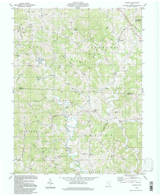 Classic USGS Alfred Ohio 7.5'x7.5' Topo Map Image