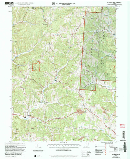 Classic USGS Allensville Ohio 7.5'x7.5' Topo Map Image