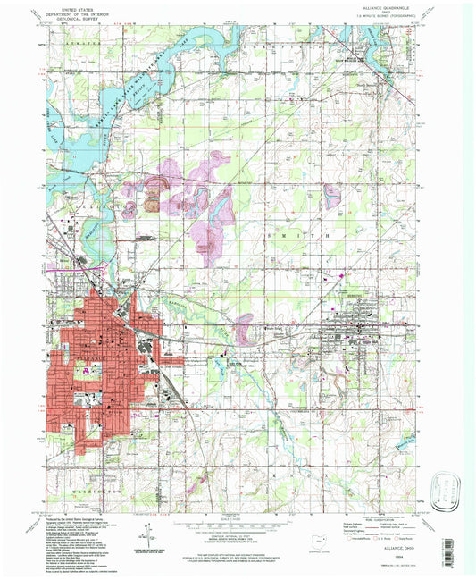 Classic USGS Alliance Ohio 7.5'x7.5' Topo Map Image