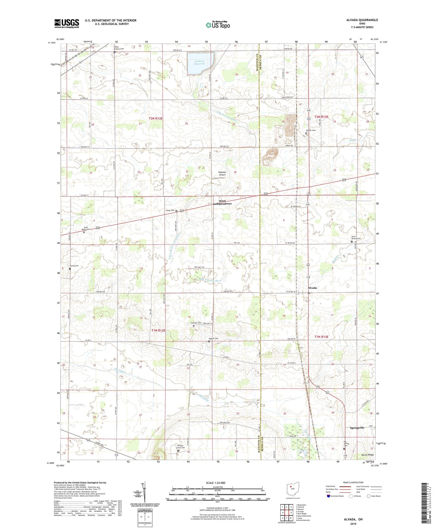 Alvada Ohio US Topo Map Image