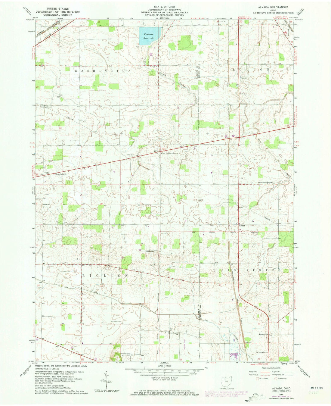 Classic USGS Alvada Ohio 7.5'x7.5' Topo Map MyTopo Map Store