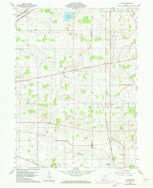 Classic USGS Alvada Ohio 7.5'x7.5' Topo Map Image