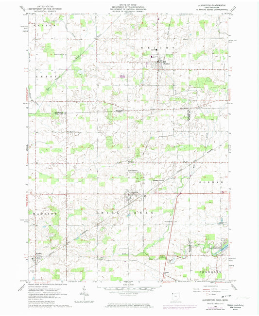 Classic USGS Alvordton Ohio 7.5'x7.5' Topo Map Image