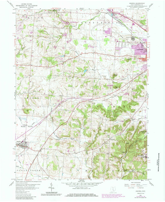 Classic USGS Amanda Ohio 7.5'x7.5' Topo Map Image