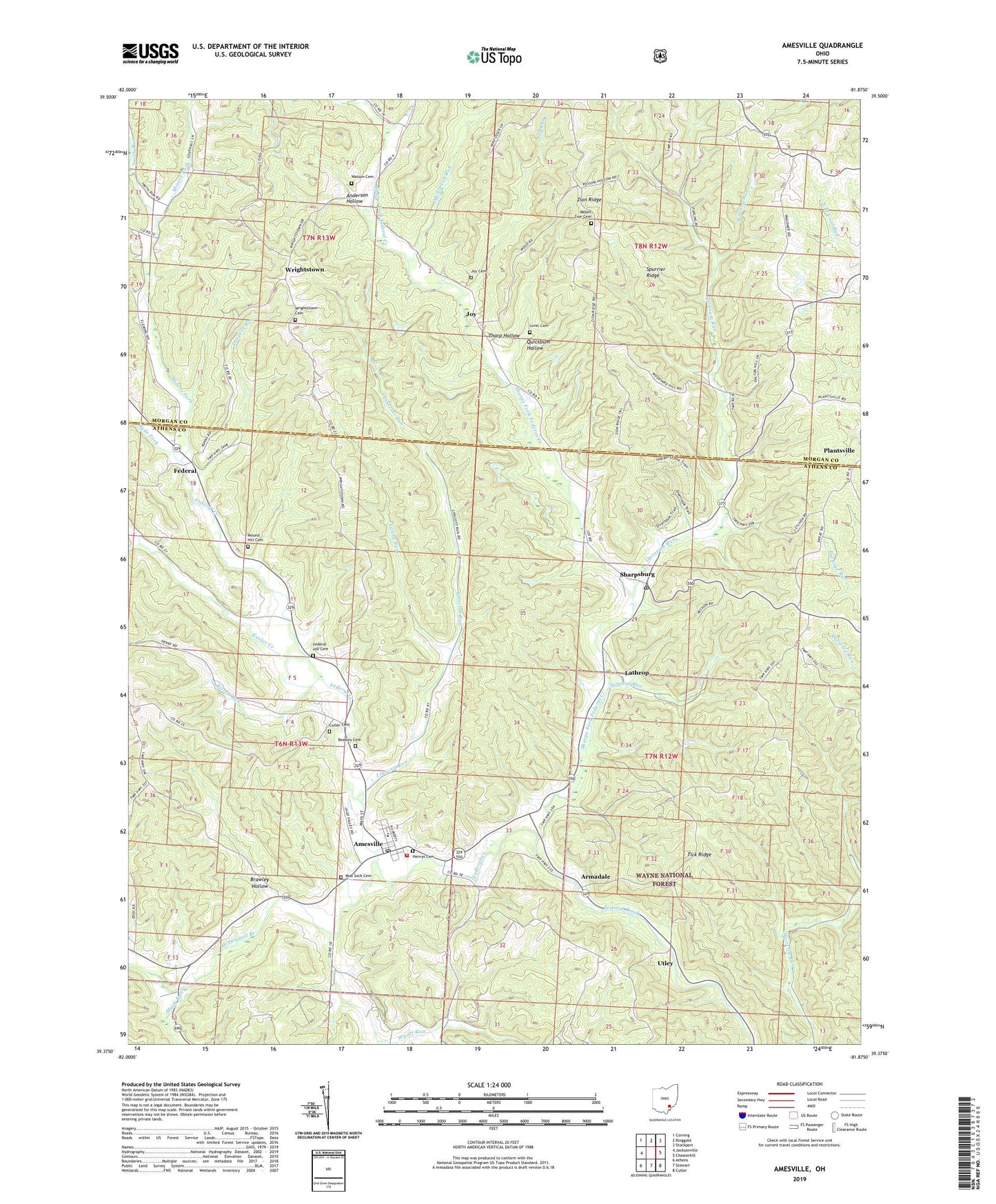 Amesville Ohio US Topo Map Image