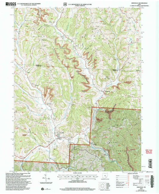 Classic USGS Amesville Ohio 7.5'x7.5' Topo Map Image