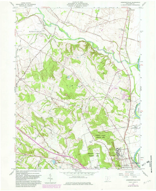 Classic USGS Andersonville Ohio 7.5'x7.5' Topo Map Image