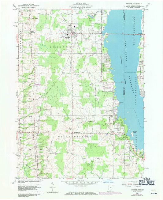 Classic USGS Andover Ohio 7.5'x7.5' Topo Map Image