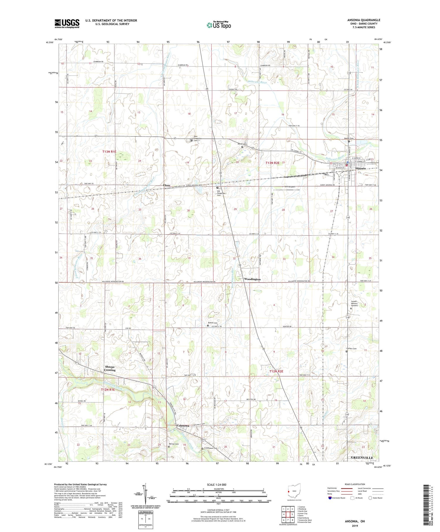 Ansonia Ohio US Topo Map Image
