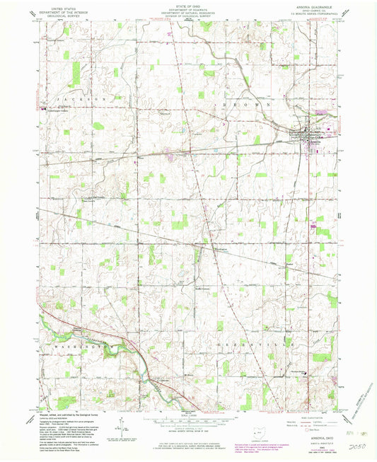 Classic USGS Ansonia Ohio 7.5'x7.5' Topo Map Image