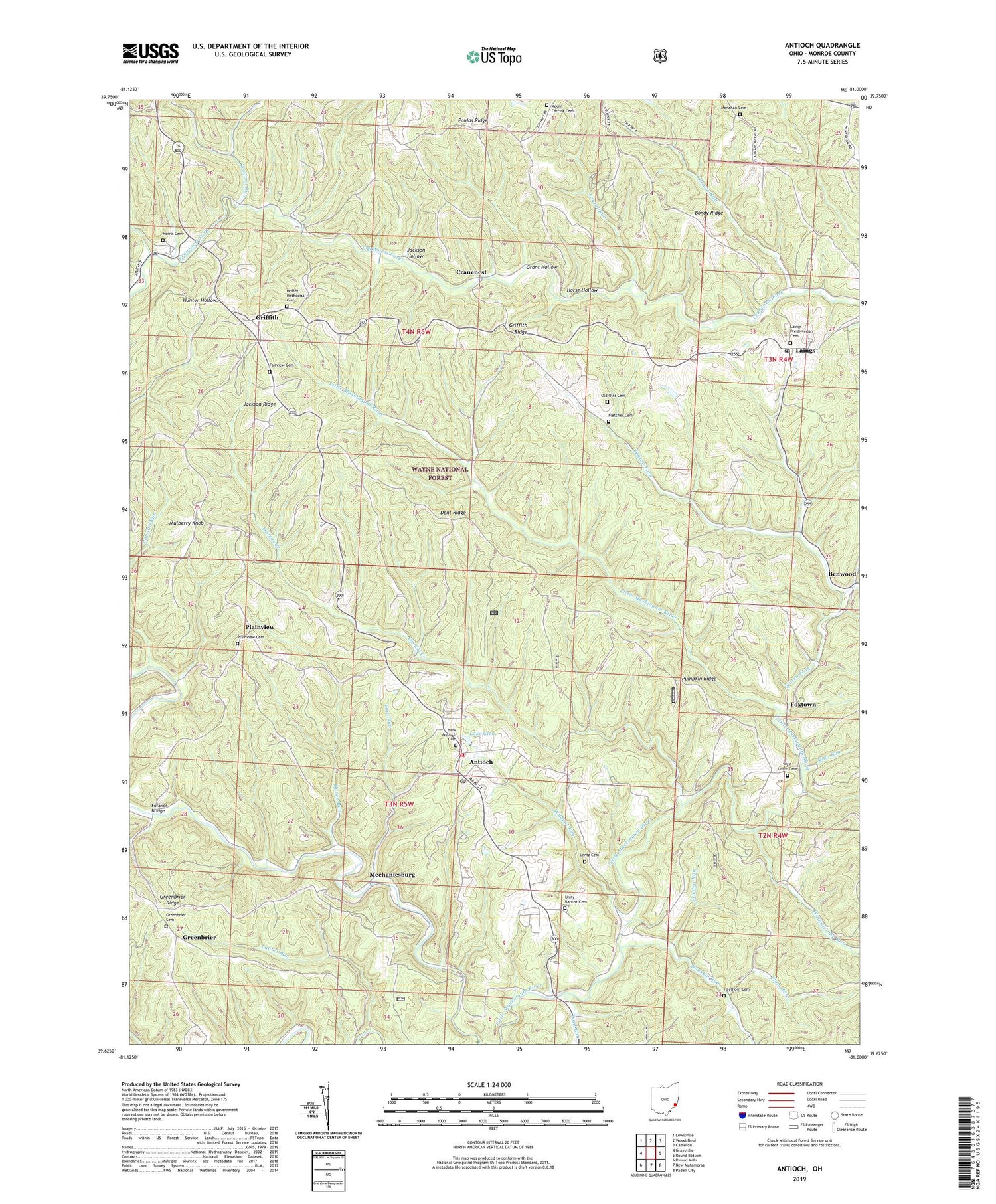 Antioch Ohio US Topo Map Image