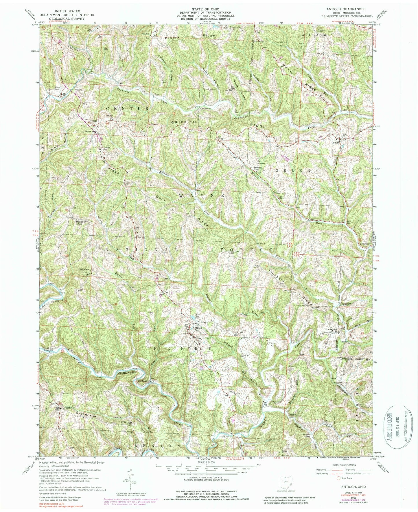 Classic USGS Antioch Ohio 7.5'x7.5' Topo Map Image