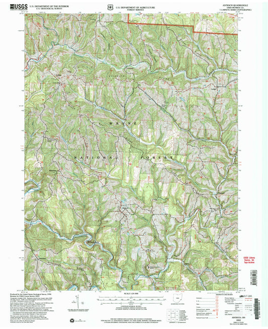 Classic USGS Antioch Ohio 7.5'x7.5' Topo Map Image