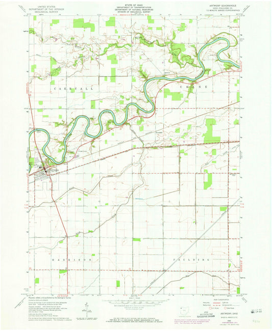 Classic USGS Antwerp Ohio 7.5'x7.5' Topo Map Image