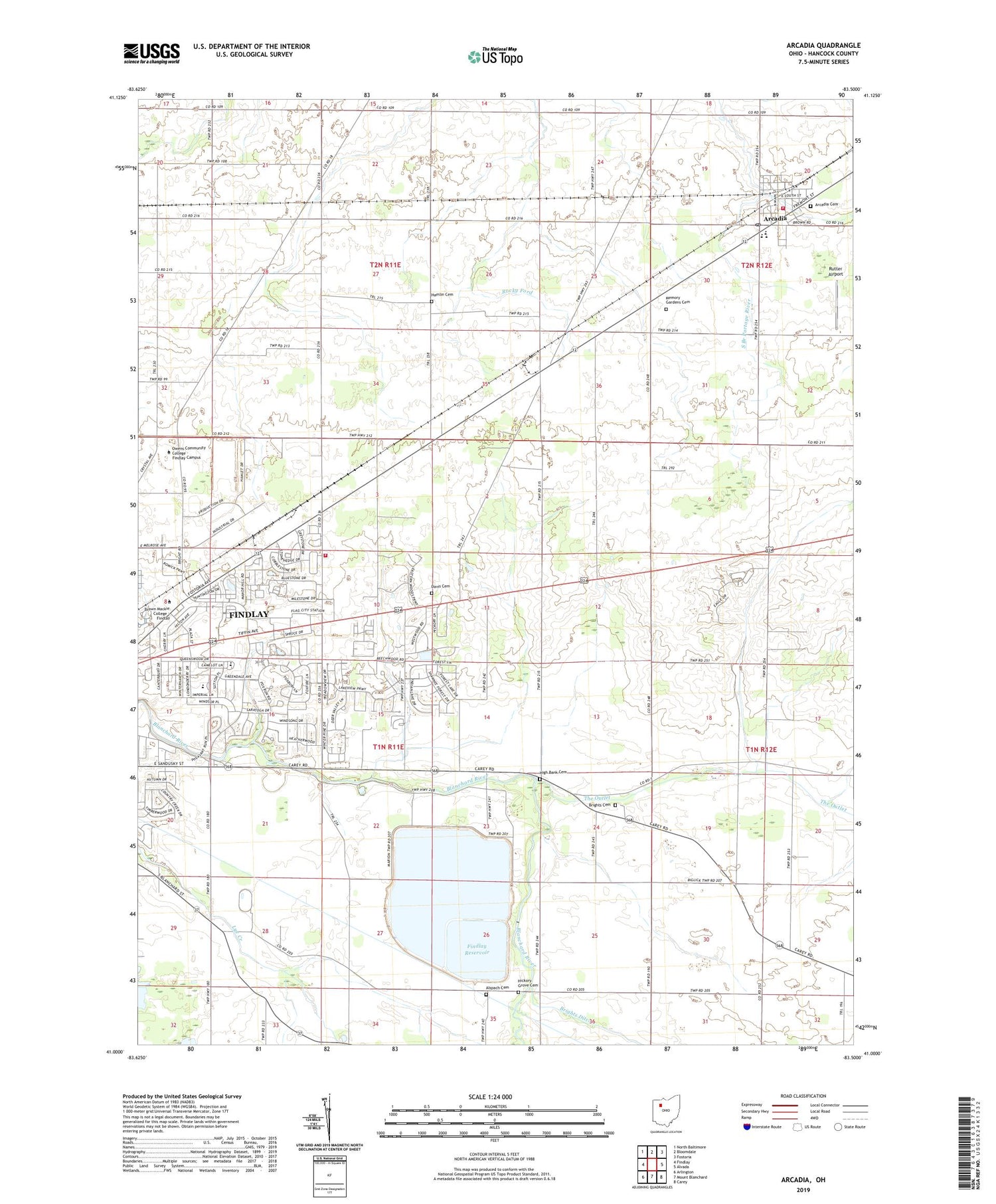 Arcadia Ohio US Topo Map Image