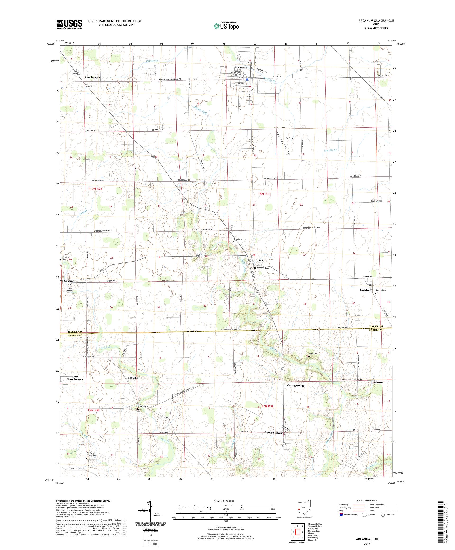 Arcanum Ohio US Topo Map – MyTopo Map Store