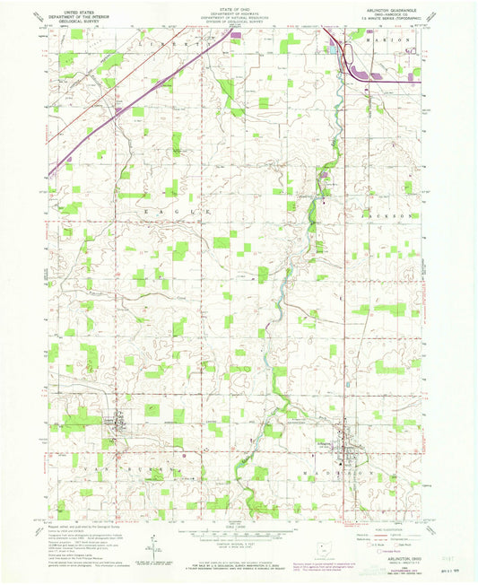 Classic USGS Arlington Ohio 7.5'x7.5' Topo Map Image