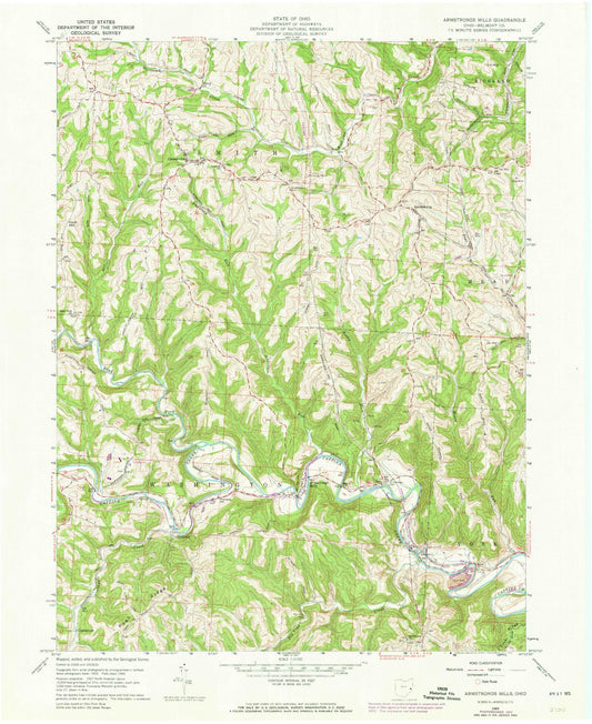 Classic USGS Armstrongs Mills Ohio 7.5'x7.5' Topo Map Image