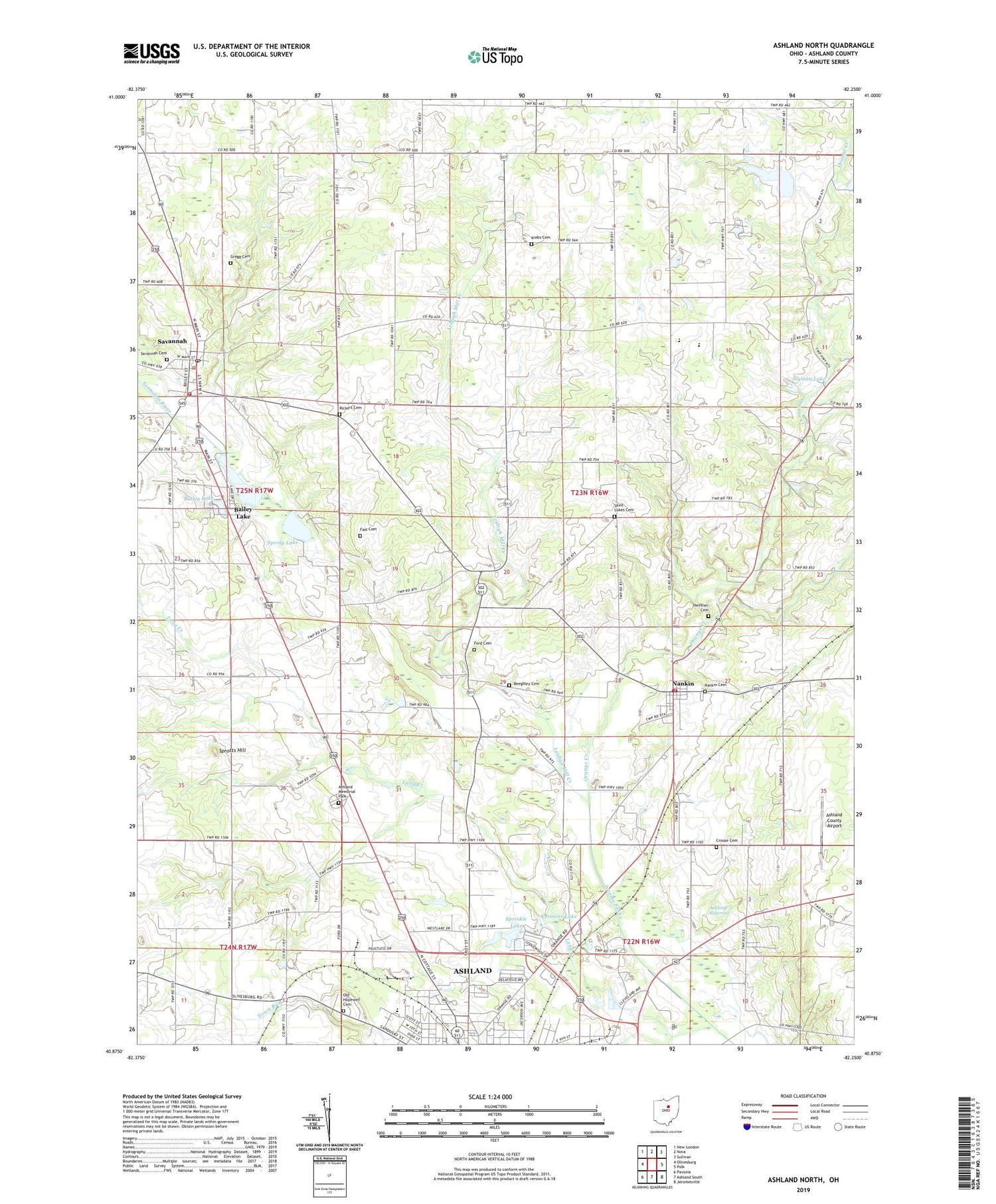 Ashland North Ohio US Topo Map Image