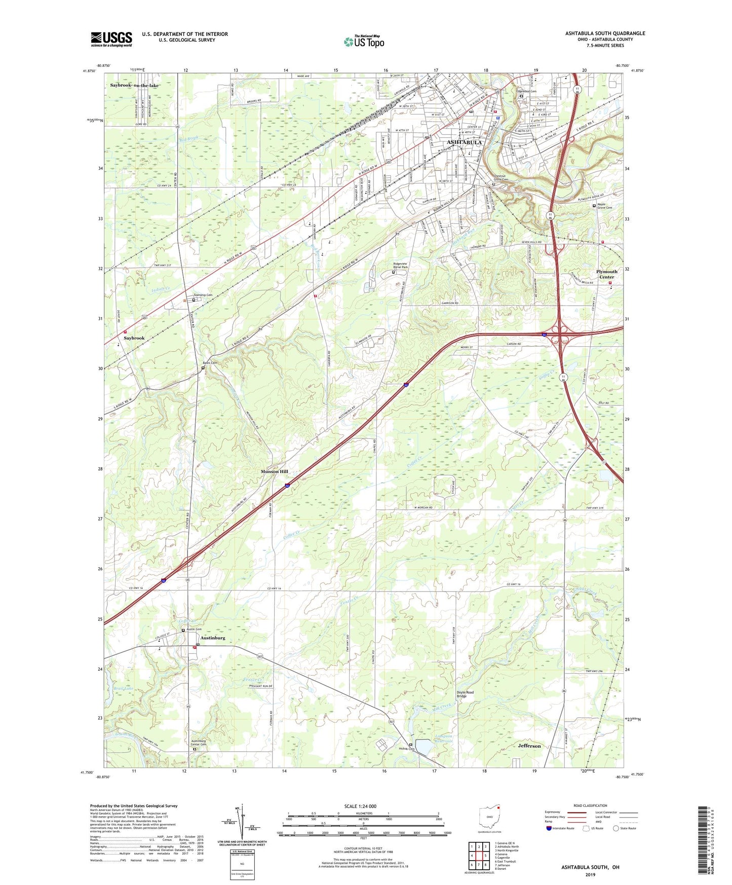 Ashtabula South Ohio US Topo Map Image