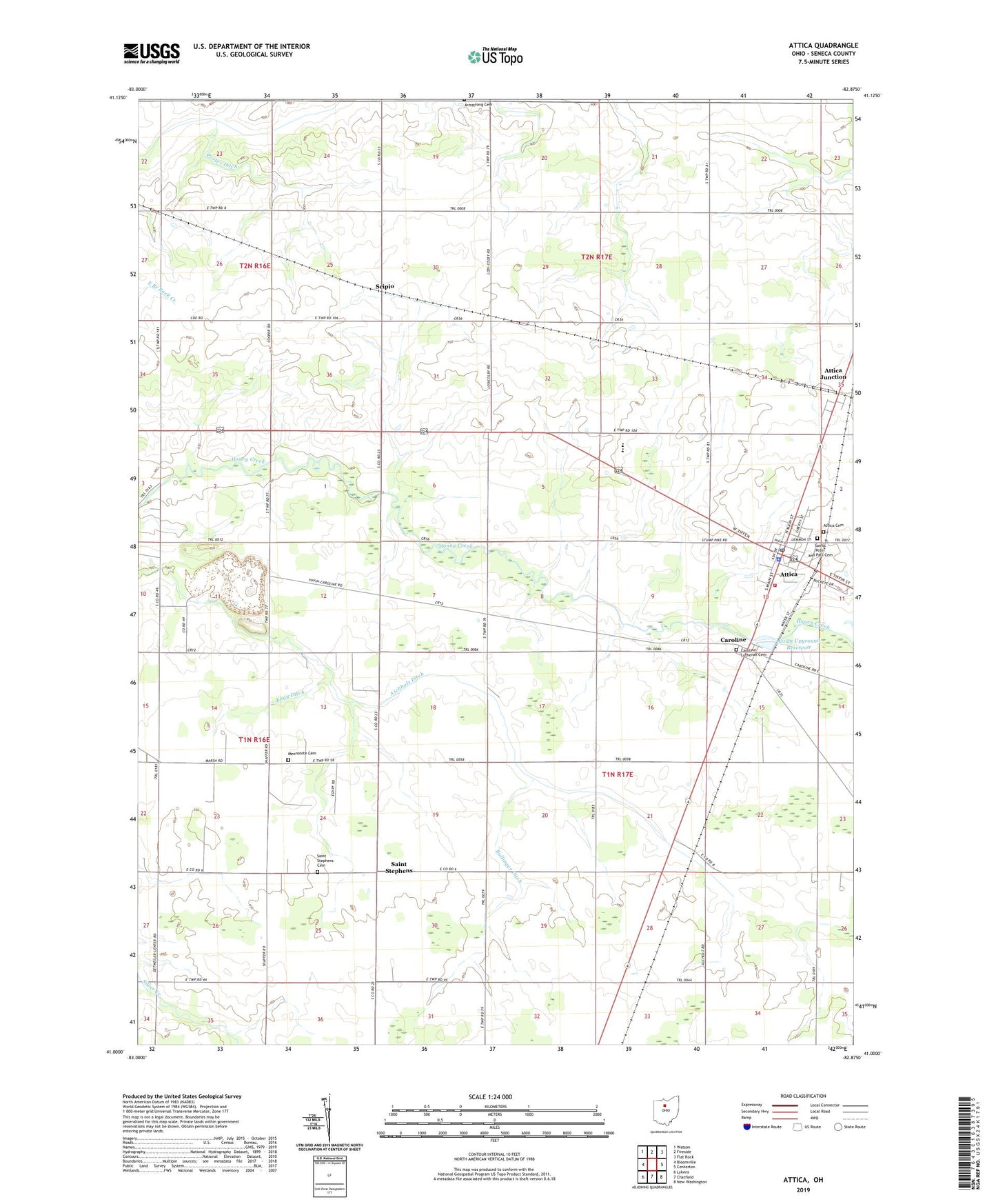 Attica Ohio US Topo Map Image