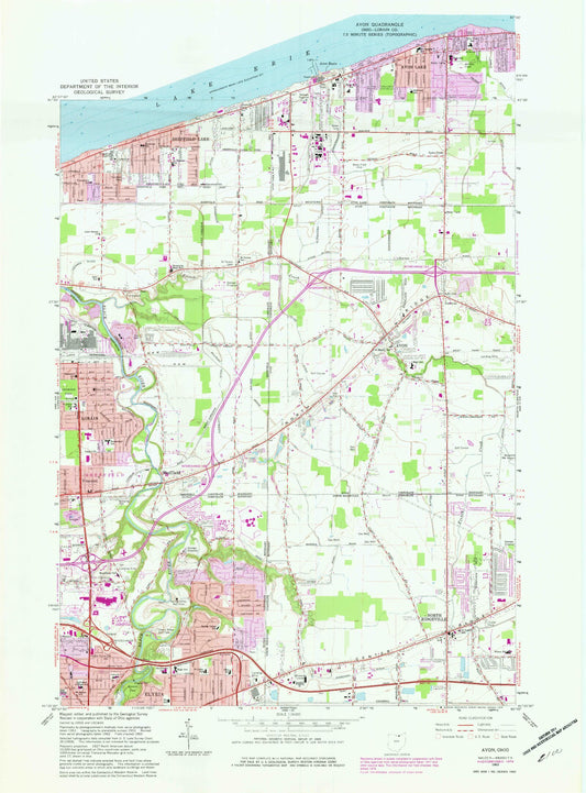 Classic USGS Avon Ohio 7.5'x7.5' Topo Map Image