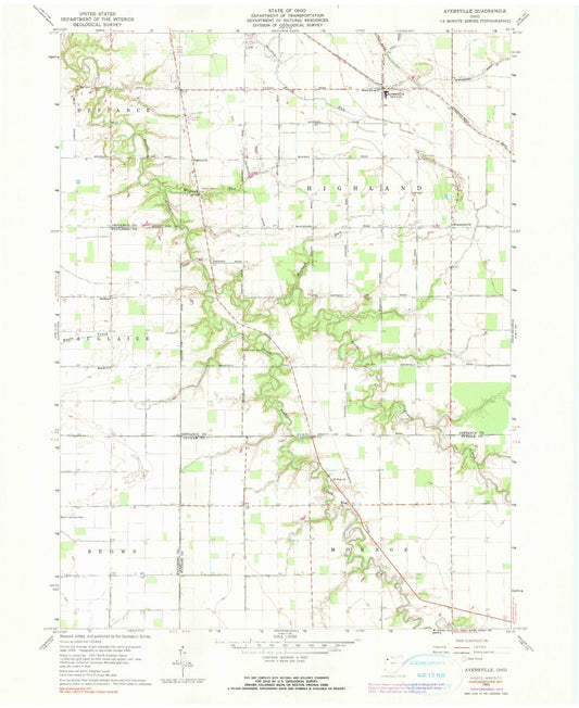 Classic USGS Ayersville Ohio 7.5'x7.5' Topo Map Image