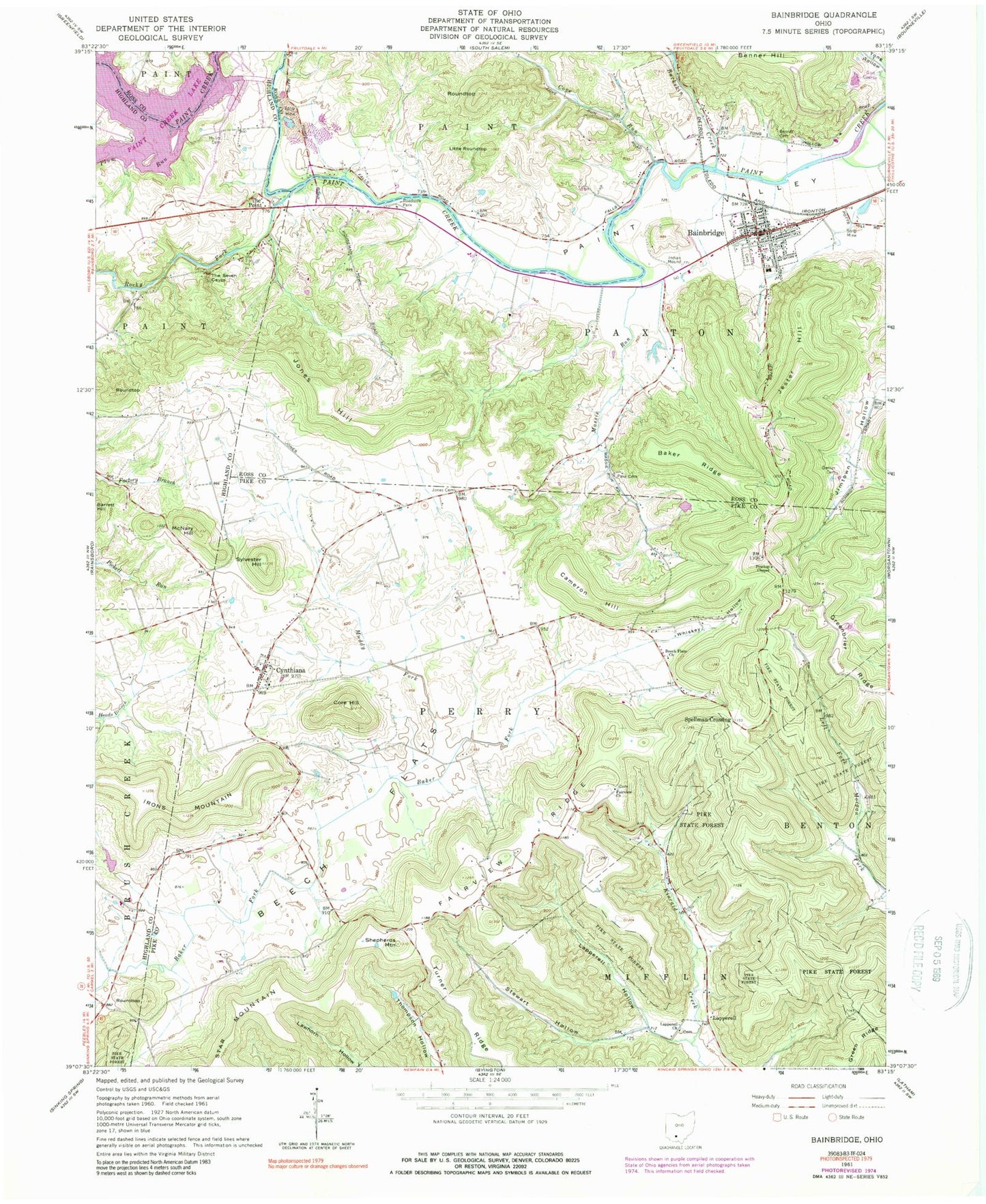 Classic USGS Bainbridge Ohio 7.5'x7.5' Topo Map Image