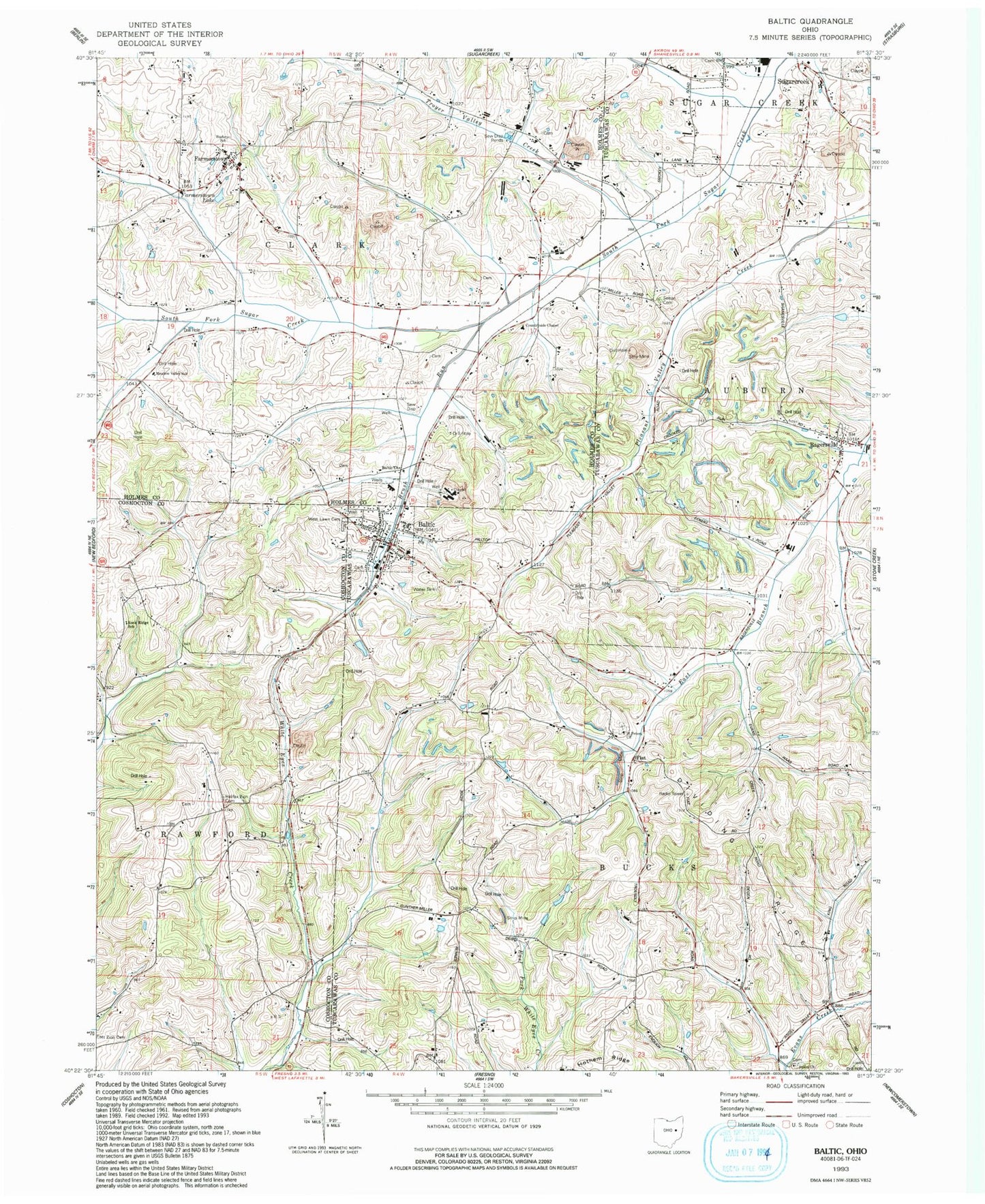 Classic USGS Baltic Ohio 7.5'x7.5' Topo Map Image