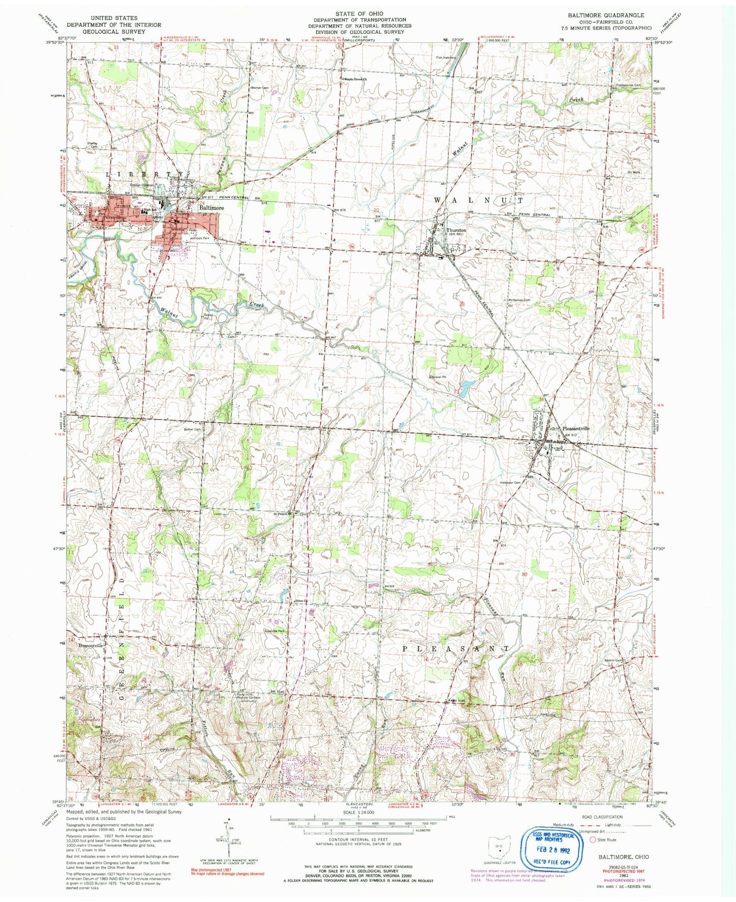 Classic USGS Baltimore Ohio 7.5'x7.5' Topo Map Image