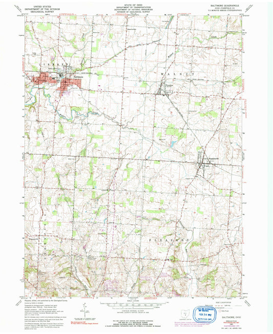 Classic USGS Baltimore Ohio 7.5'x7.5' Topo Map Image