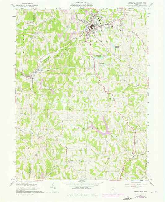 Classic USGS Barnesville Ohio 7.5'x7.5' Topo Map Image
