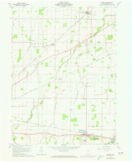 Classic USGS Bascom Ohio 7.5'x7.5' Topo Map Image