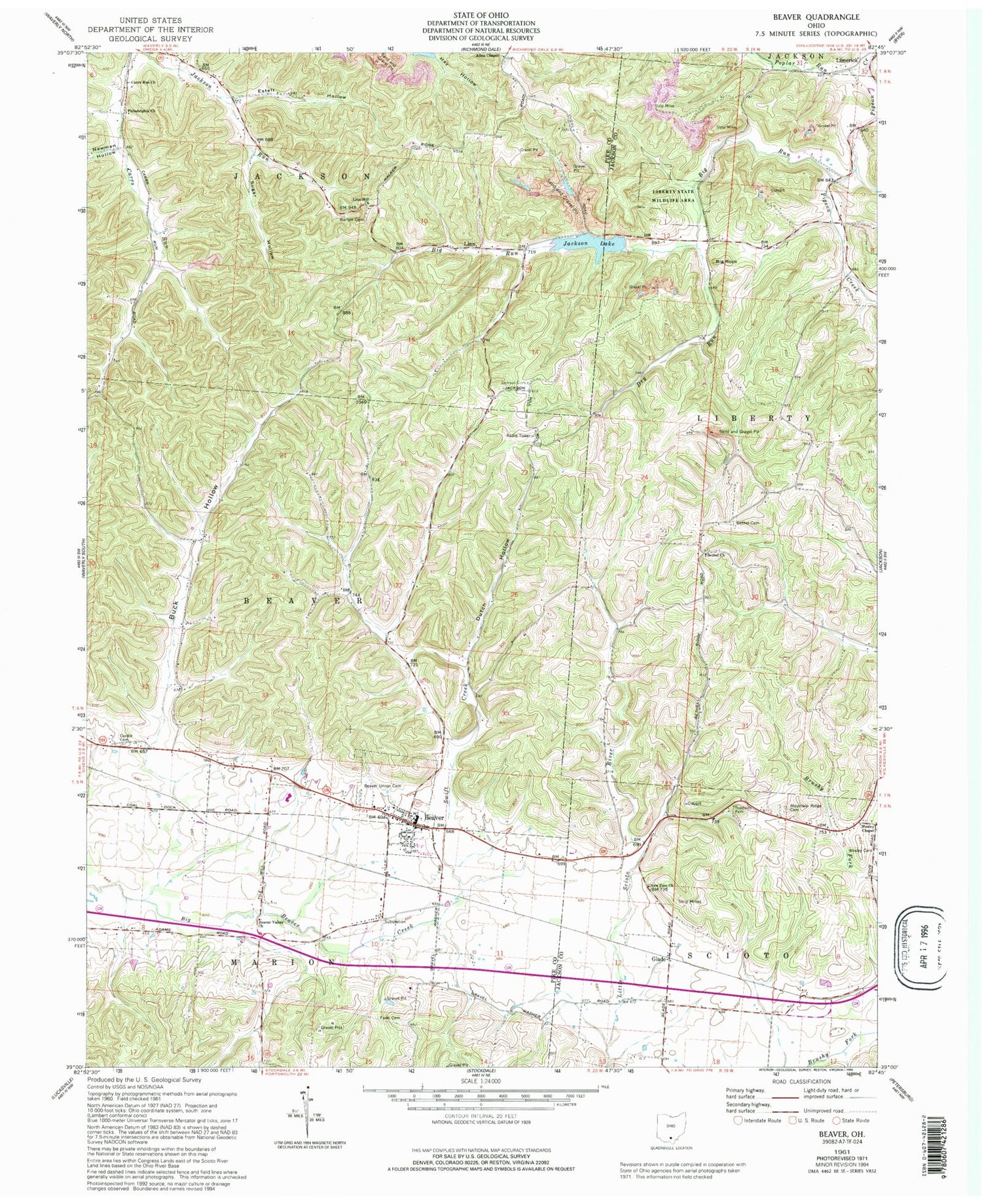 Classic USGS Beaver Ohio 7.5'x7.5' Topo Map Image
