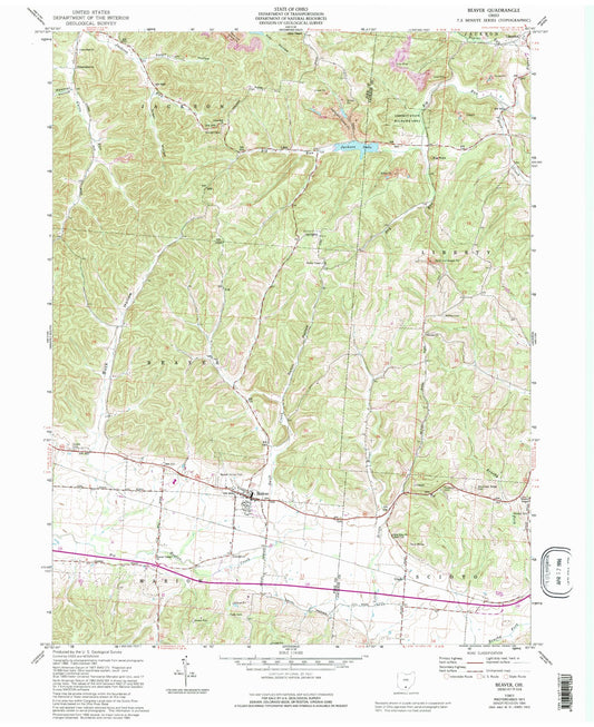 Classic USGS Beaver Ohio 7.5'x7.5' Topo Map Image