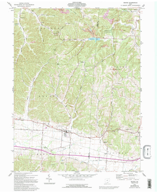 Classic USGS Beaver Ohio 7.5'x7.5' Topo Map Image