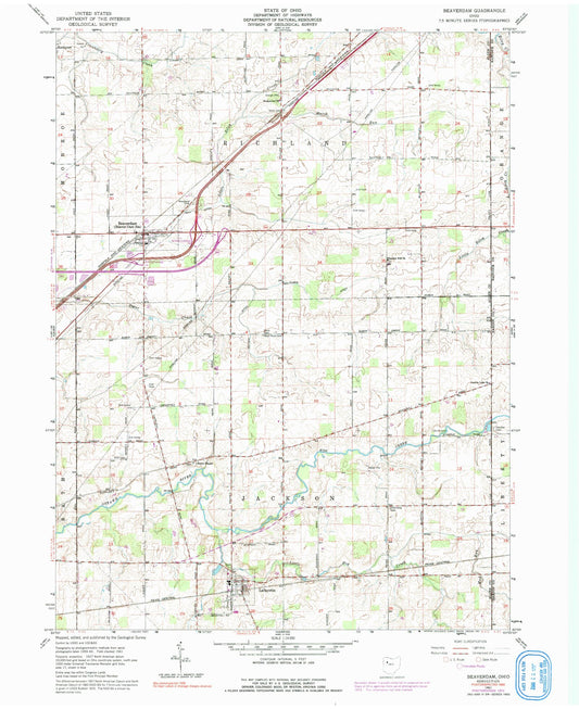 Classic USGS Beaverdam Ohio 7.5'x7.5' Topo Map Image
