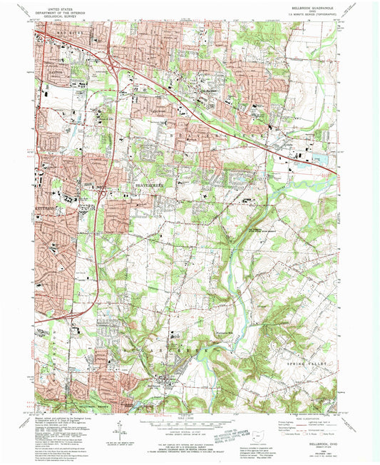Classic USGS Bellbrook Ohio 7.5'x7.5' Topo Map Image