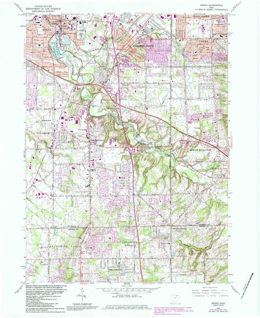 Classic USGS Berea Ohio 7.5'x7.5' Topo Map Image