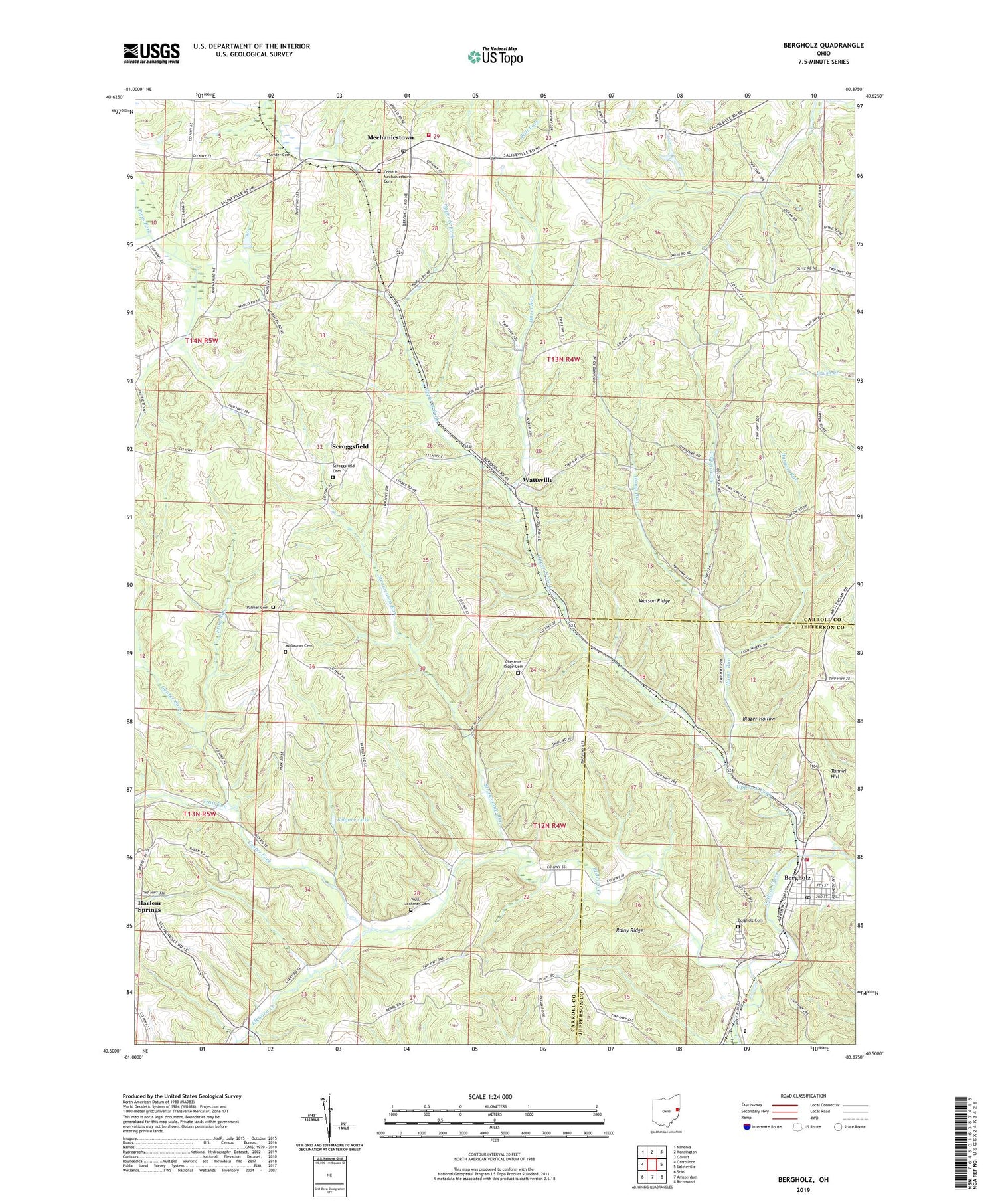 Bergholz Ohio US Topo Map Image