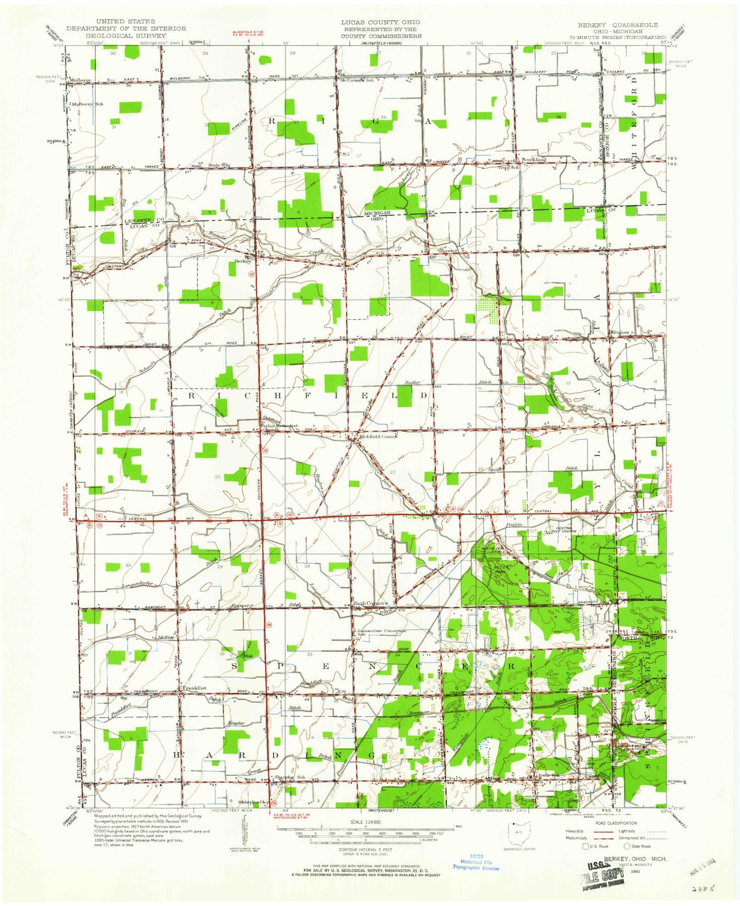 Classic USGS Berkey Ohio 7.5'x7.5' Topo Map Image