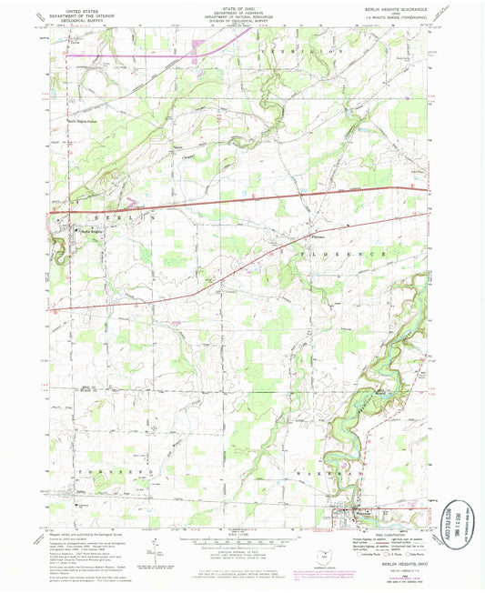 Classic USGS Berlin Heights Ohio 7.5'x7.5' Topo Map Image