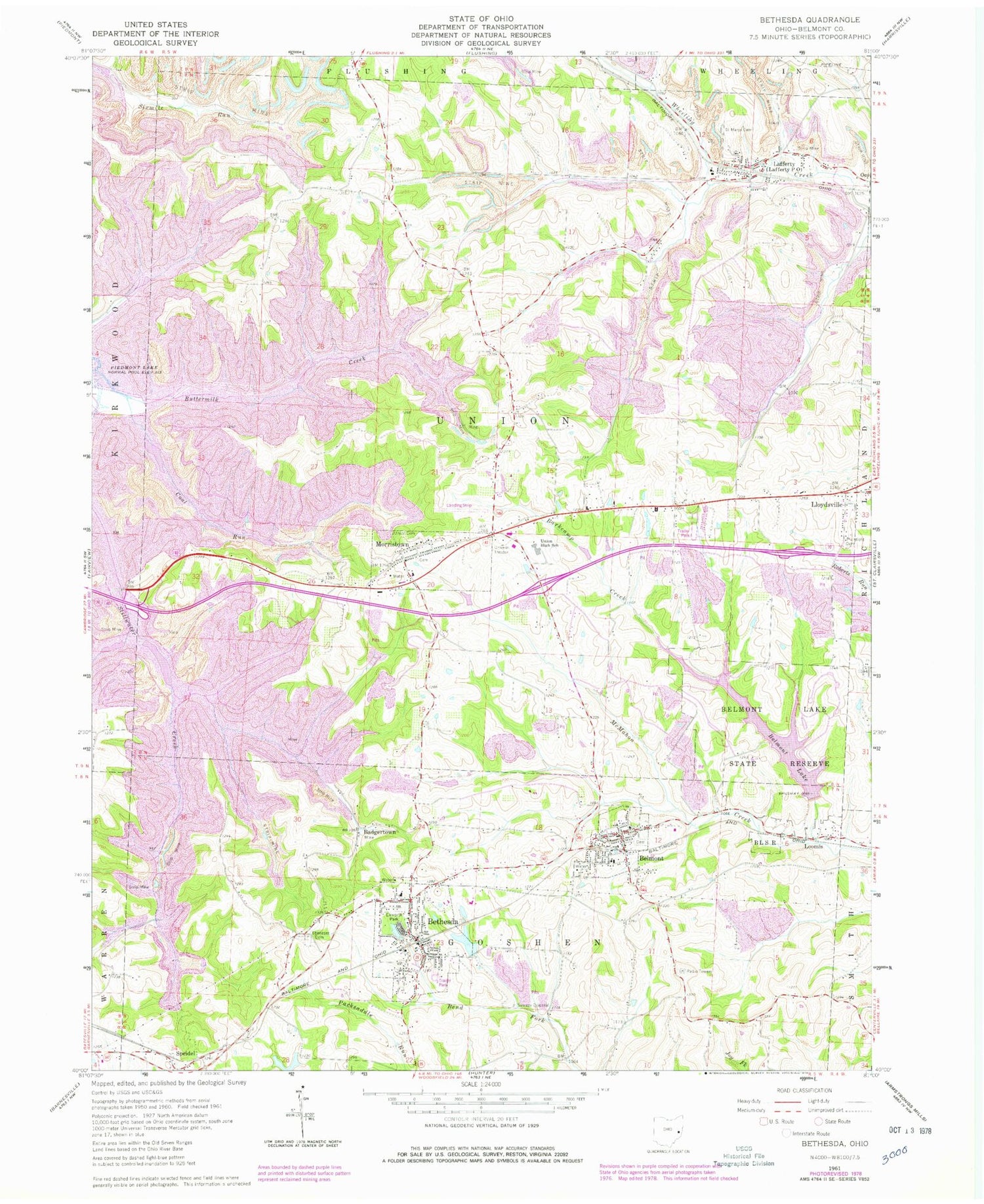 Classic USGS Bethesda Ohio 7.5'x7.5' Topo Map Image