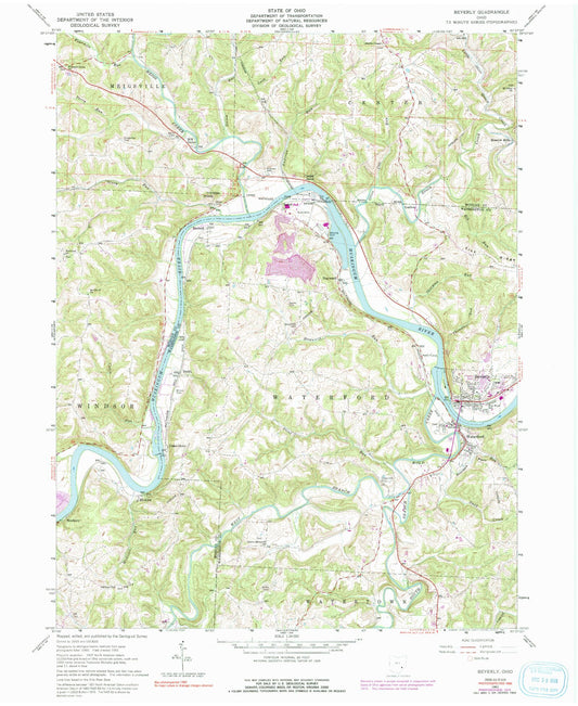 Classic USGS Beverly Ohio 7.5'x7.5' Topo Map Image