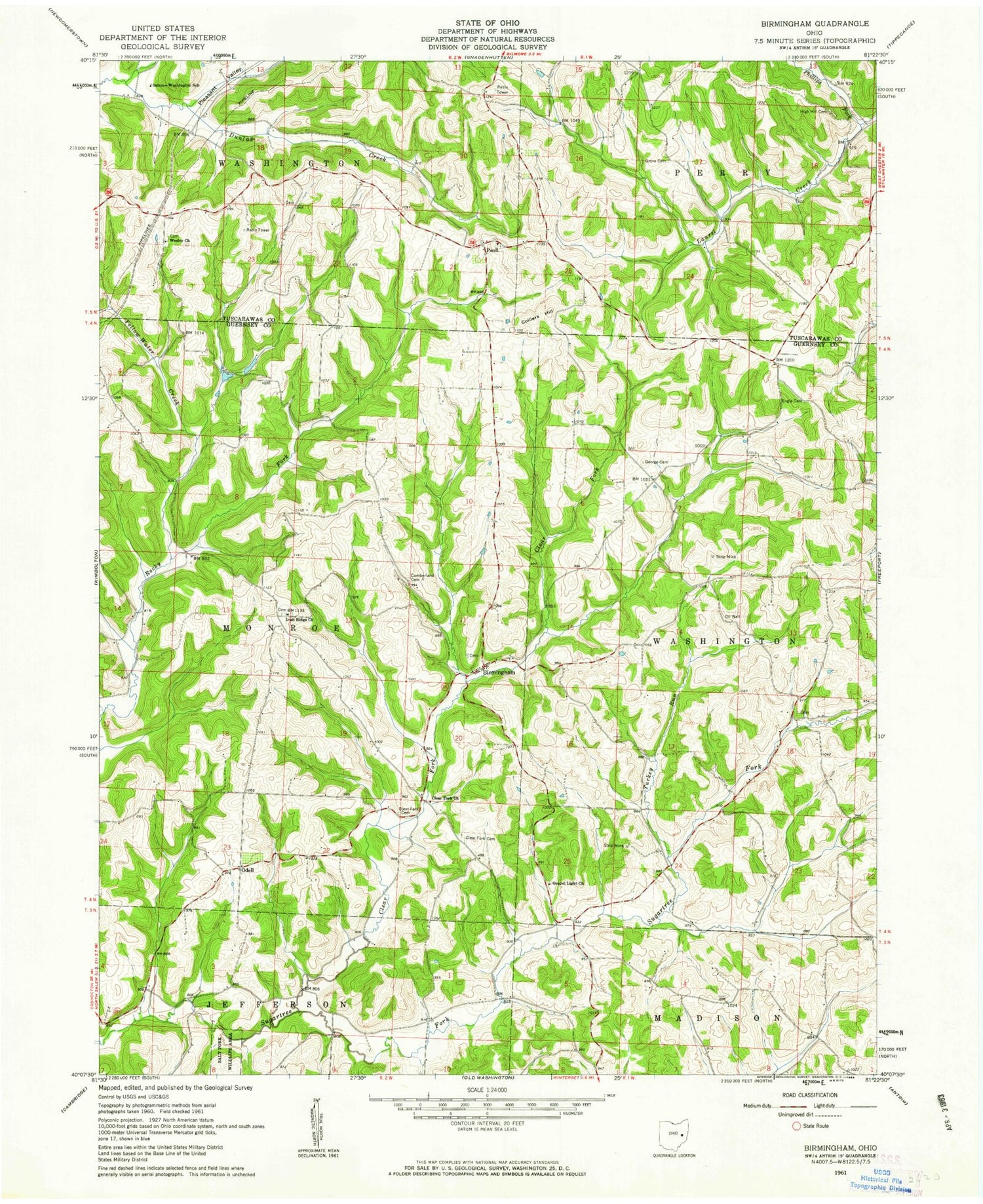 Classic USGS Birmingham Ohio 7.5'x7.5' Topo Map Image